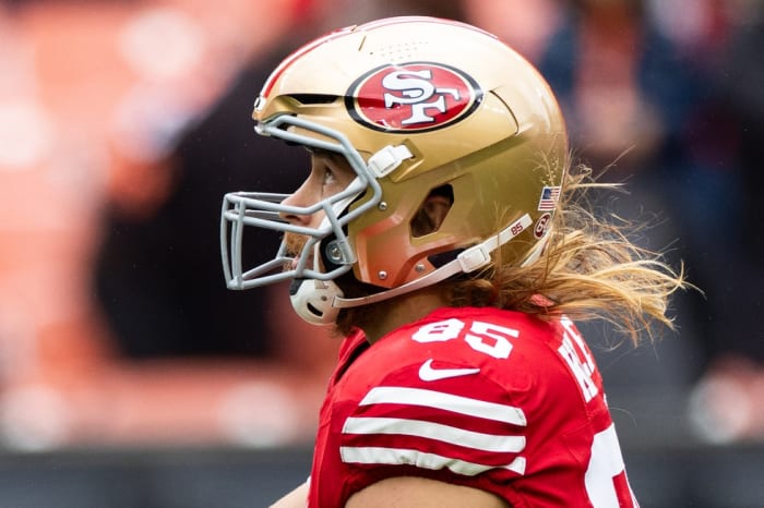 49ers' George Kittle will miss out on celebrating National Tight Ends Day with San Francisco facing the Vikings on Monday Night Football.